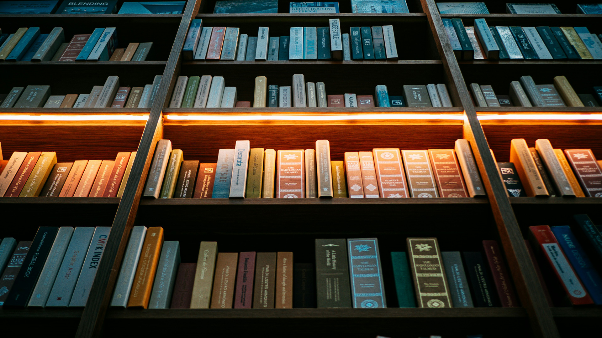 Photograph of a bookshelf.