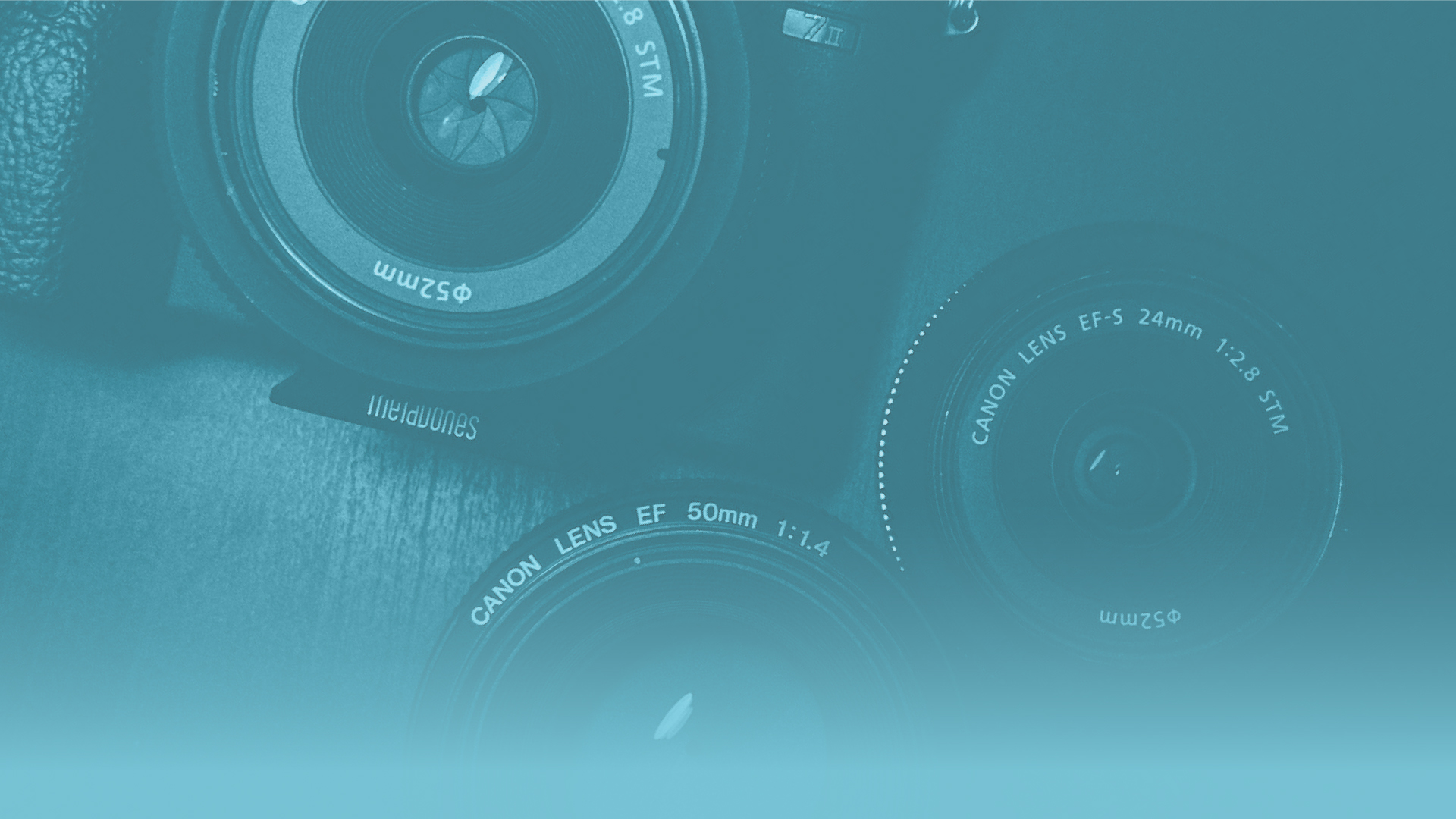 A close-up image of 3 camera lenses.