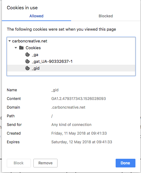 Screenshot of browser cookie settings