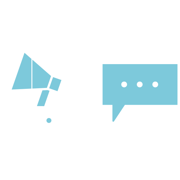 A graphic of a speech bubble and loud speaker.