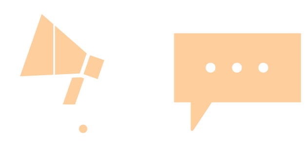 A graphic of a loudspeaker and a speech bubble.