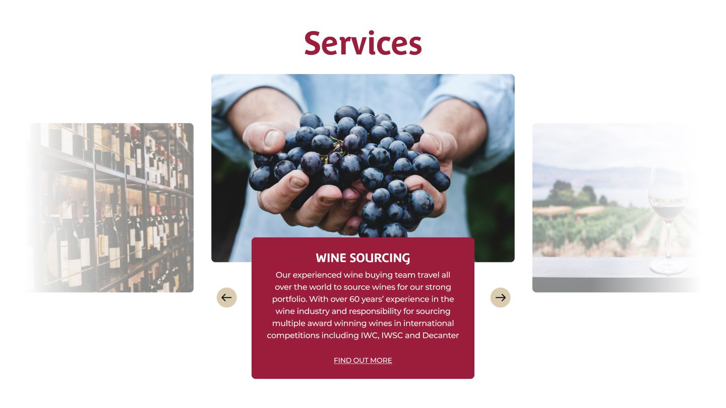An image showing the Services card design on the Kingsland drinks website.