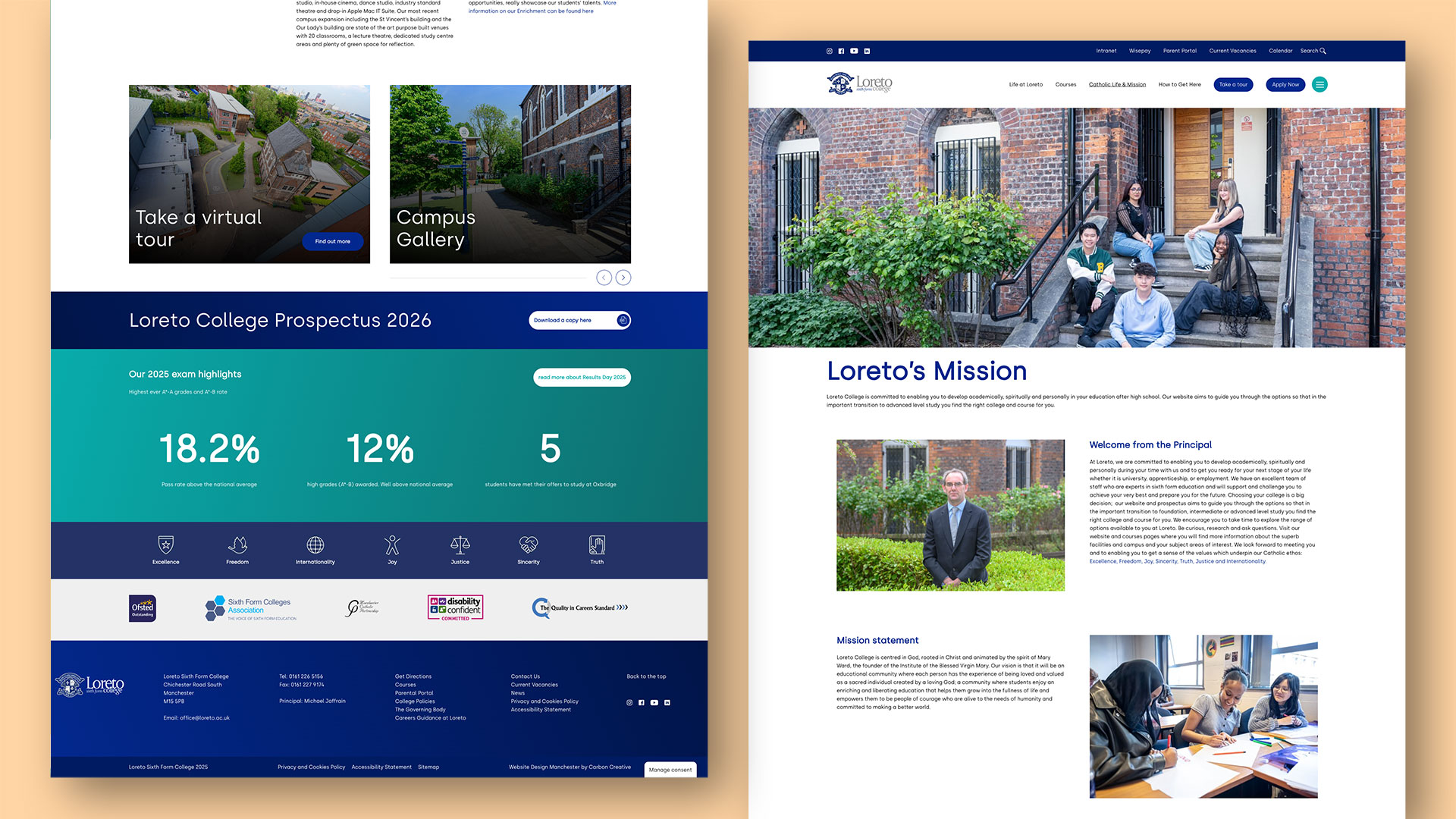 Loreto Sixth Form College website inner pages