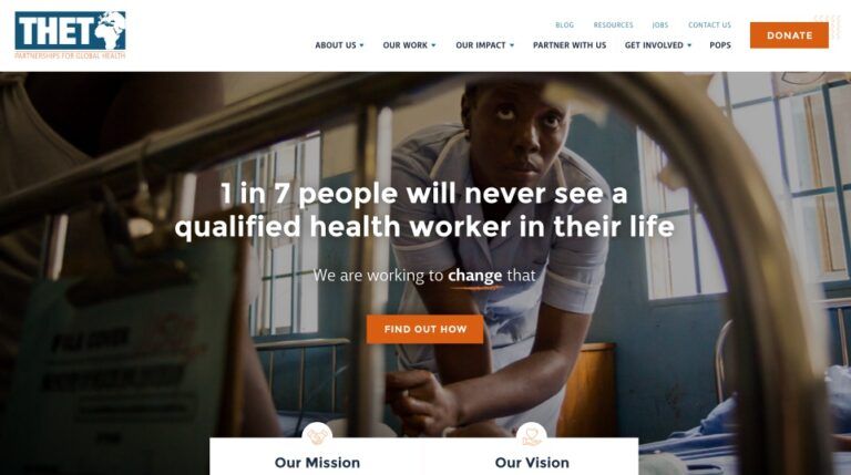 An image of THET's home screen on website.