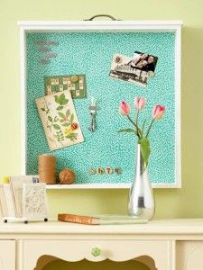 Photograph of Drawer Hung on Wall Used as Bulletin Board