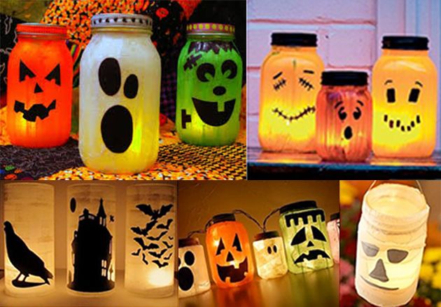 Collage of Photos of Halloween Glass Jar Lights