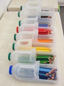 Photograph of Milk Cartons Being Re-purposed as Crayon Holders