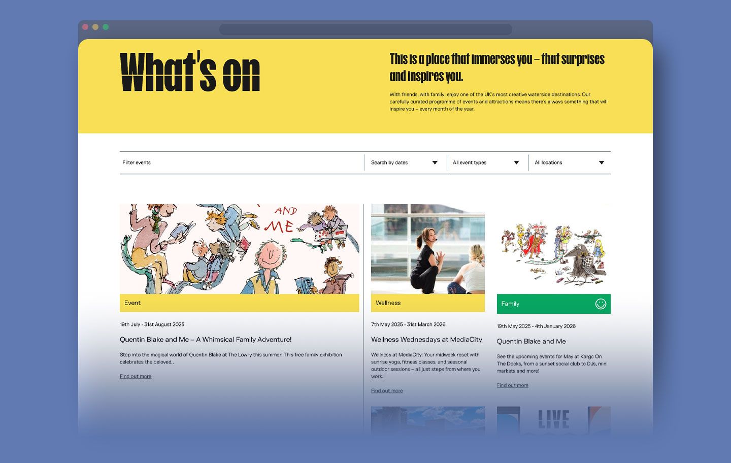 MediaCityUK Website What's on Page