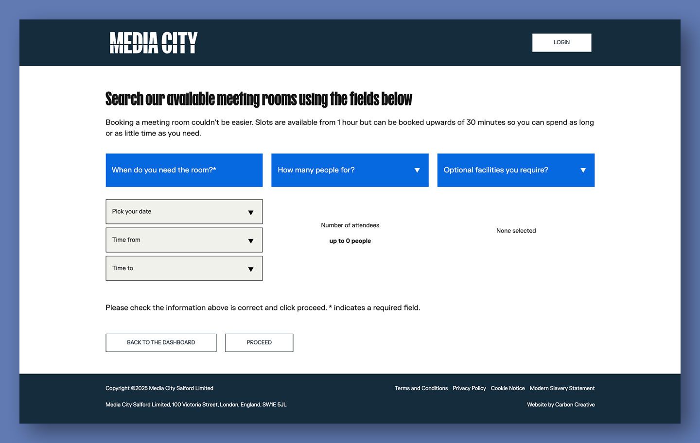 MediaCityUK Bespoke Booking Room Website