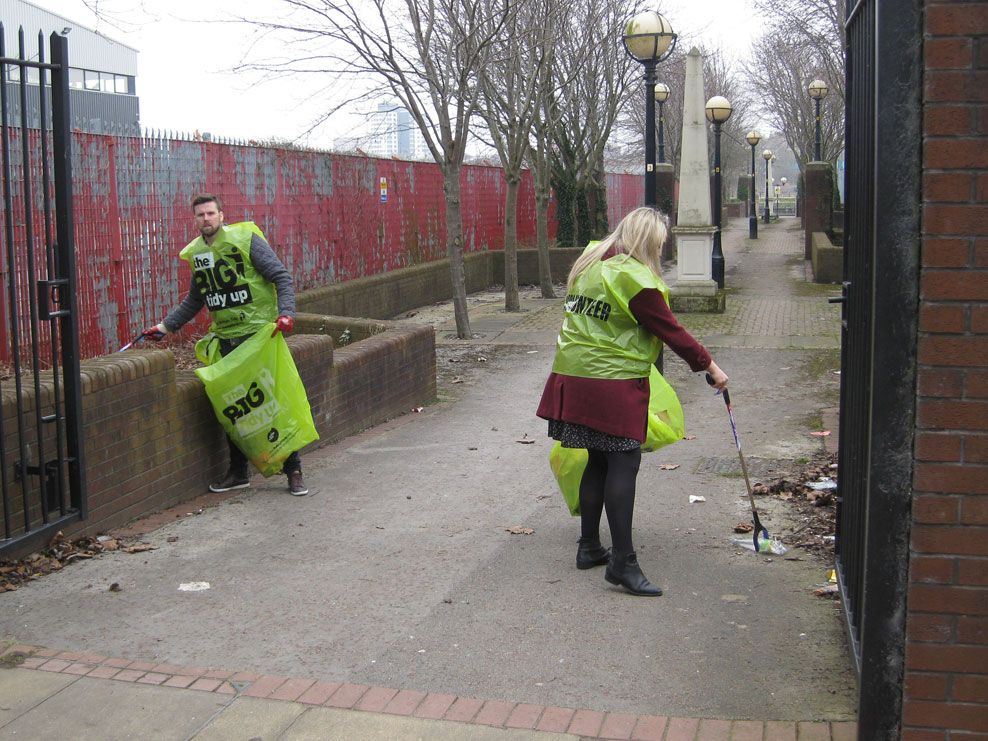 Photograph of Team Carbon on a litter pick in Salford