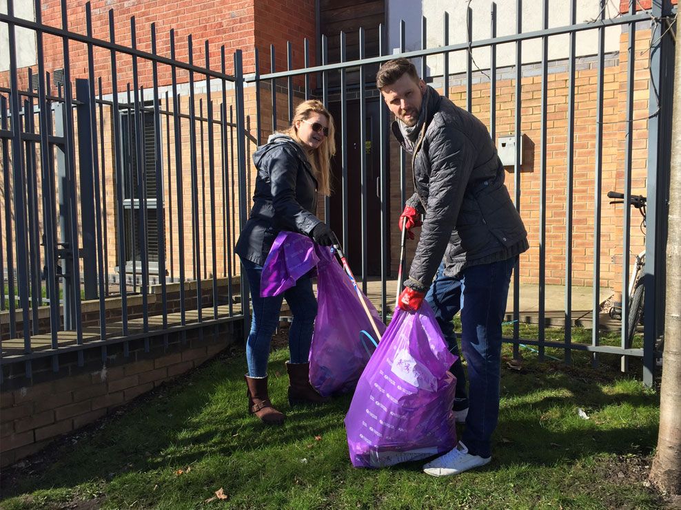Photograph of Team Carbon on a litter pick in Salford