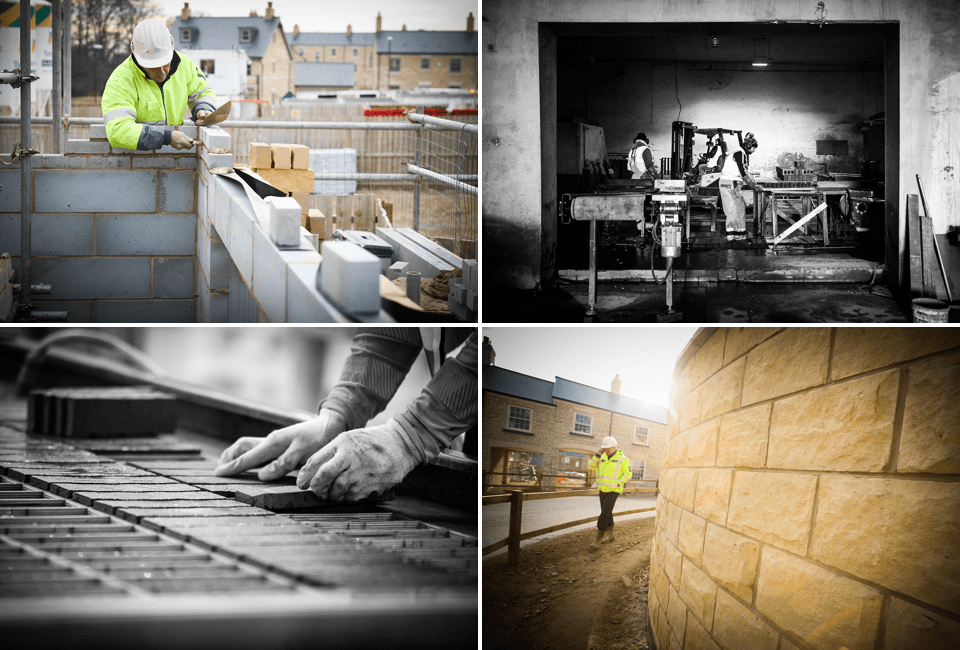 Collage of photographs from Mitchell & Urwin brick workers