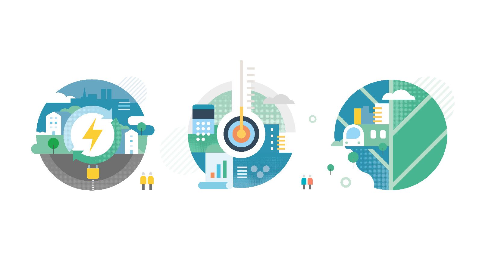Three graphics in circular forms that depict zero carbon.