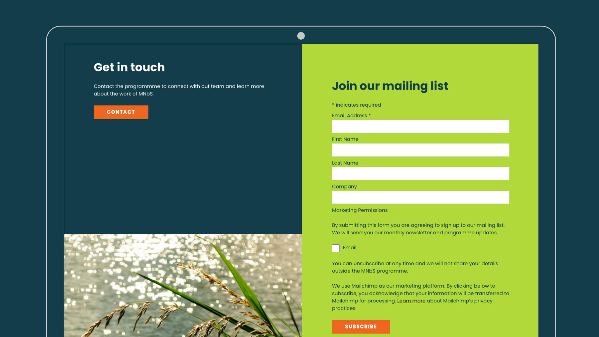 The contact page section of the website.