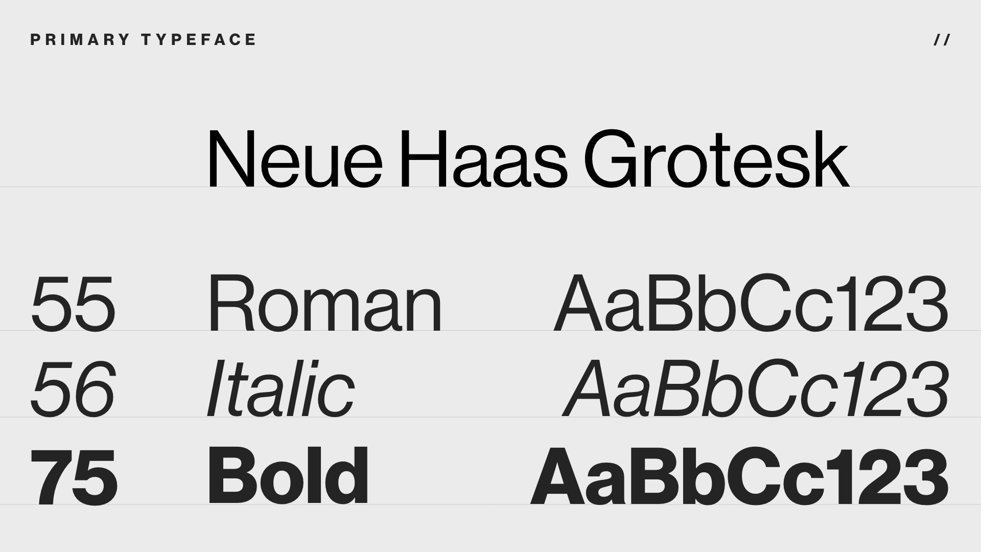 A graphic of the typeface used on the website.