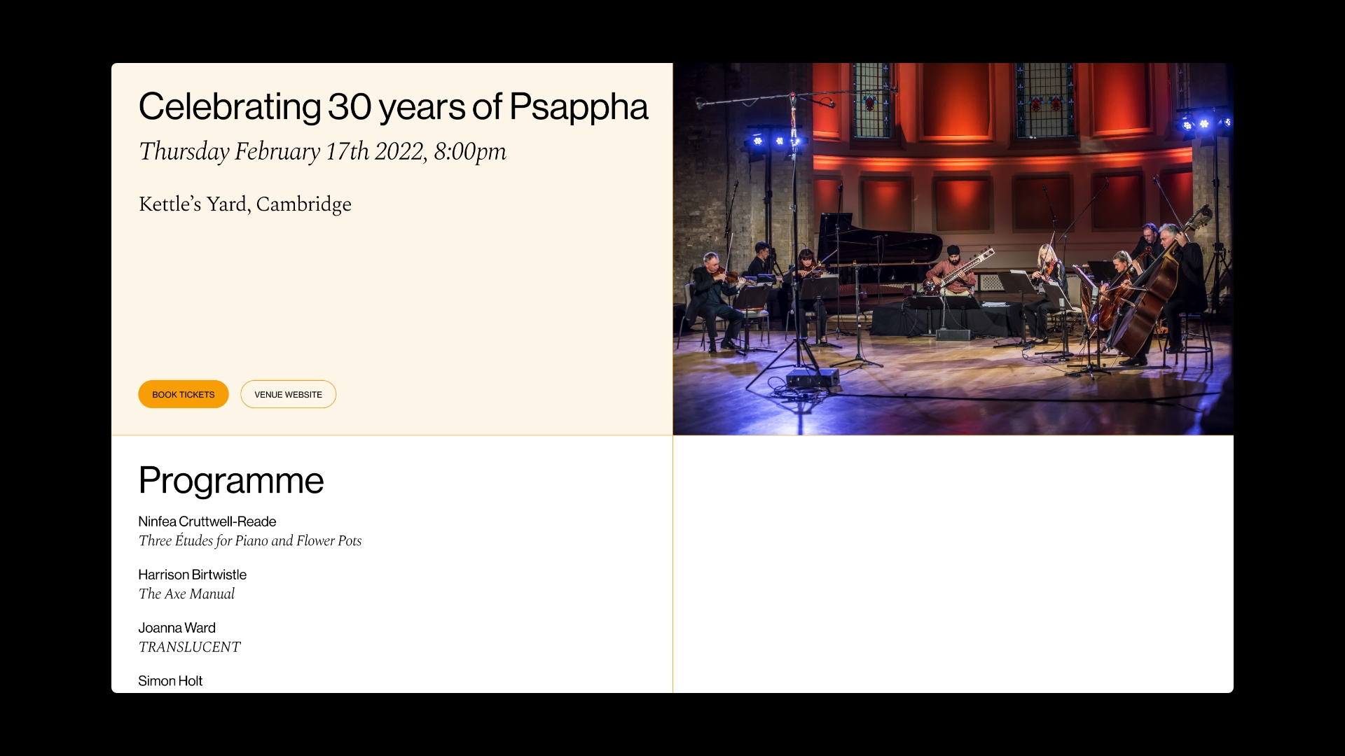 A single event page design from the website.