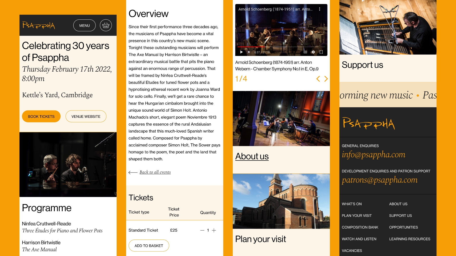 Mobile page designs of the website.