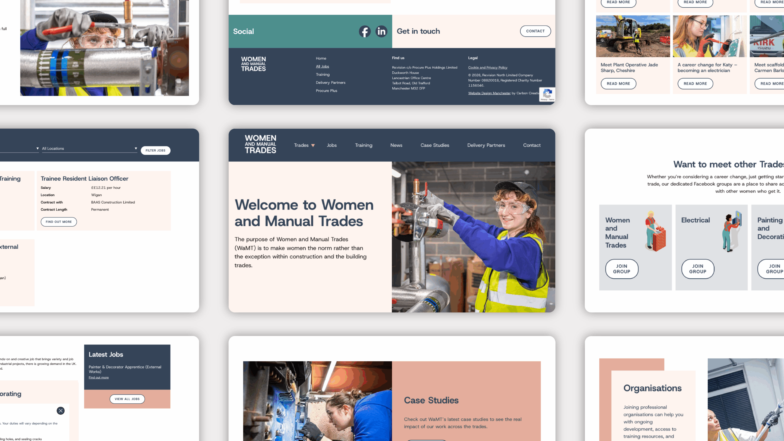 Image of multiple pages of women and manual trades website