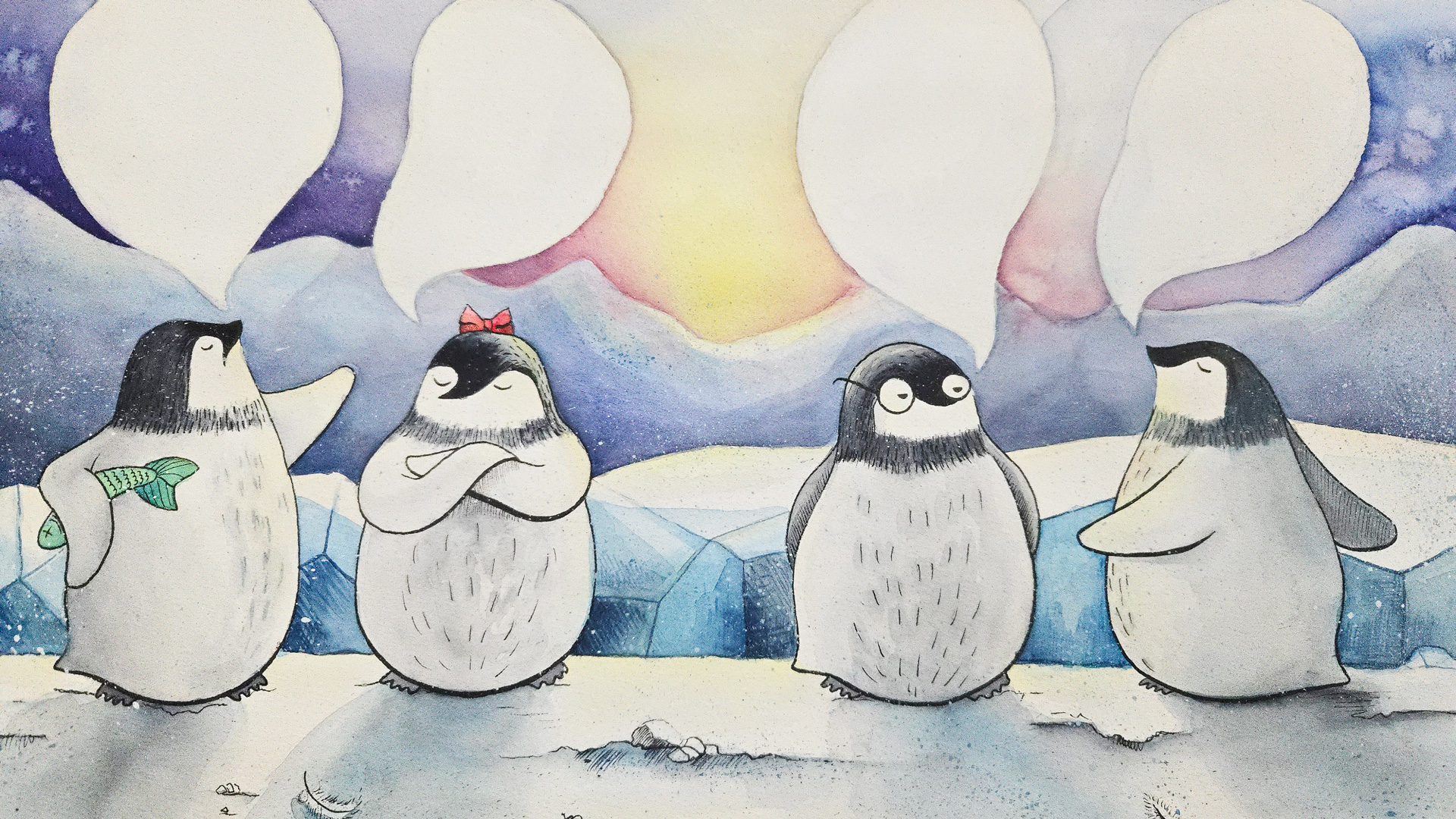 Illustration of 4 penguins.